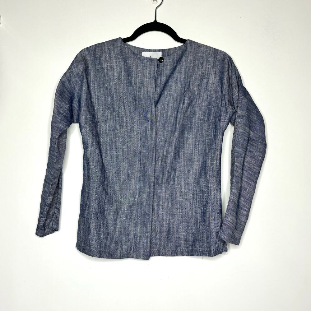 Loup Lila Blue Chambray Linen Blend Button Down Top XS - Picture 3 of 10